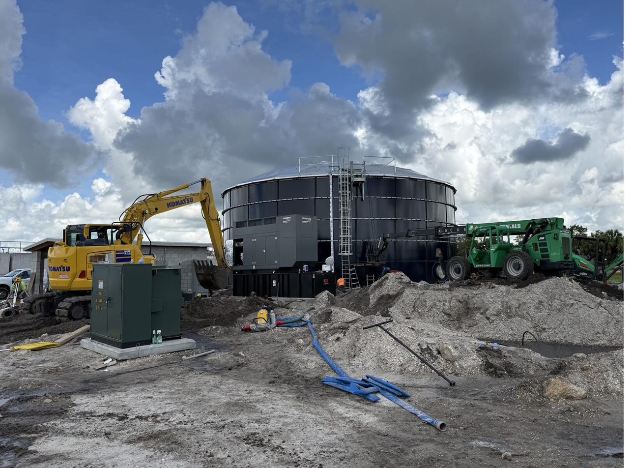 Lakefront potable-water storage tank under construction, South Florida