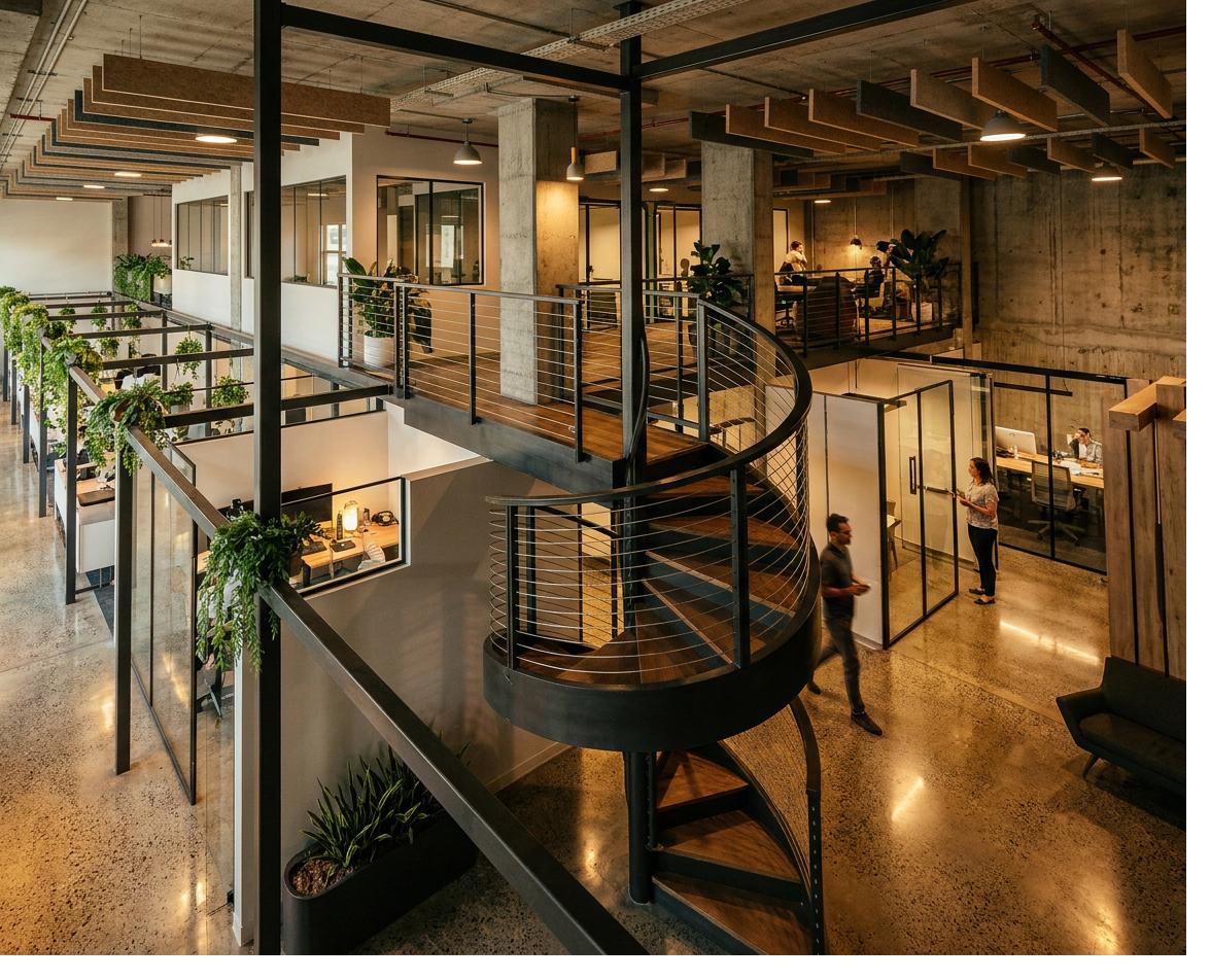 Spiral stair and mezzanine at REGEN HQ